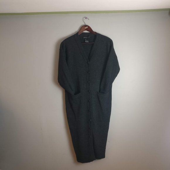 Coal Gray Premium soft wool Cardigan buttoned sweater dress has pockets100% Wool - Picture 2 of 9